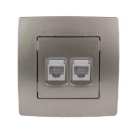 CITY TELEFON- + COMPUTERSTECKDOSE, WEISSES METALL