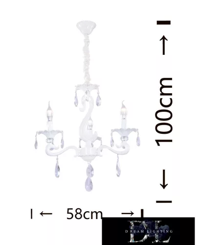 UNIVERSO Kronleuchter 3-flammig 3xE14 Max.40W D58x100cm weiß