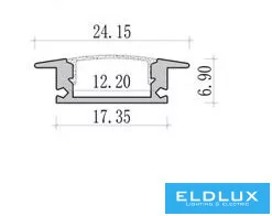 UNIVERSO süllyesztett aluprofil matt fehér fedlappal Fekete 2000x24.15x6.9mm
