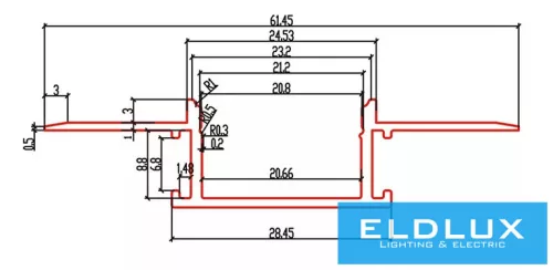 ELDLUX Aluminiumprofil + Abdeckplatte 2000 x 61 x 14 mm