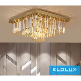   ELDLUX Kristallglas-Deckenleuchte E14×12 D500x500x350mm Gold