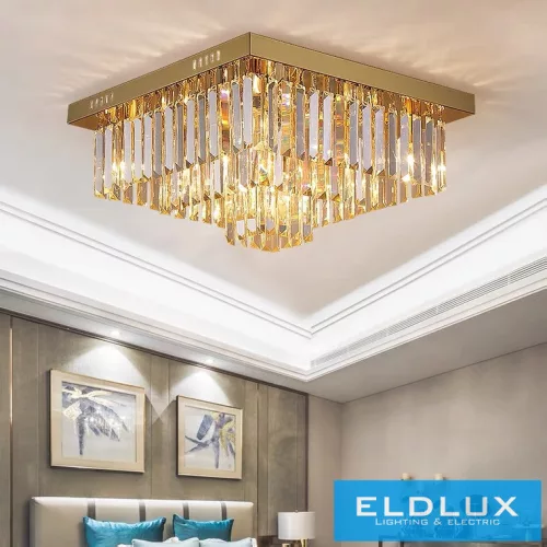 ELDLUX Kristallglas-Deckenleuchte E14×12 D500x500x350mm Gold