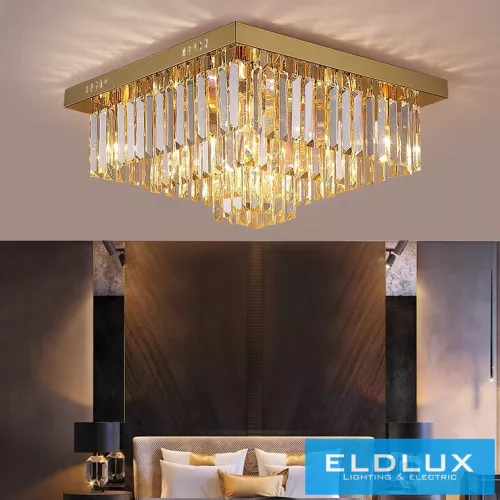 ELDLUX Kristallglas-Deckenleuchte E14×12 D500x500x350mm Gold