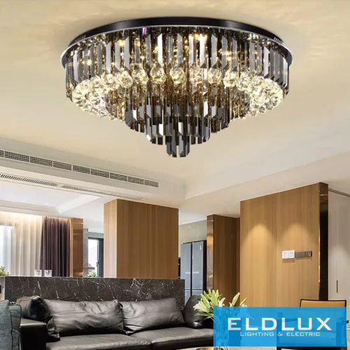 ELDLUX Kristallglas-Deckenleuchte E14×10 D500x350 mm Schwarz