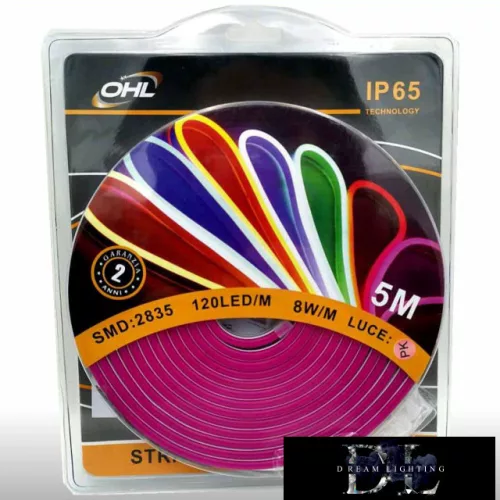 UNIVERSO Neon-LED-Streifen 12 V 2835-120D-8w/M Rosa IP65 5 m